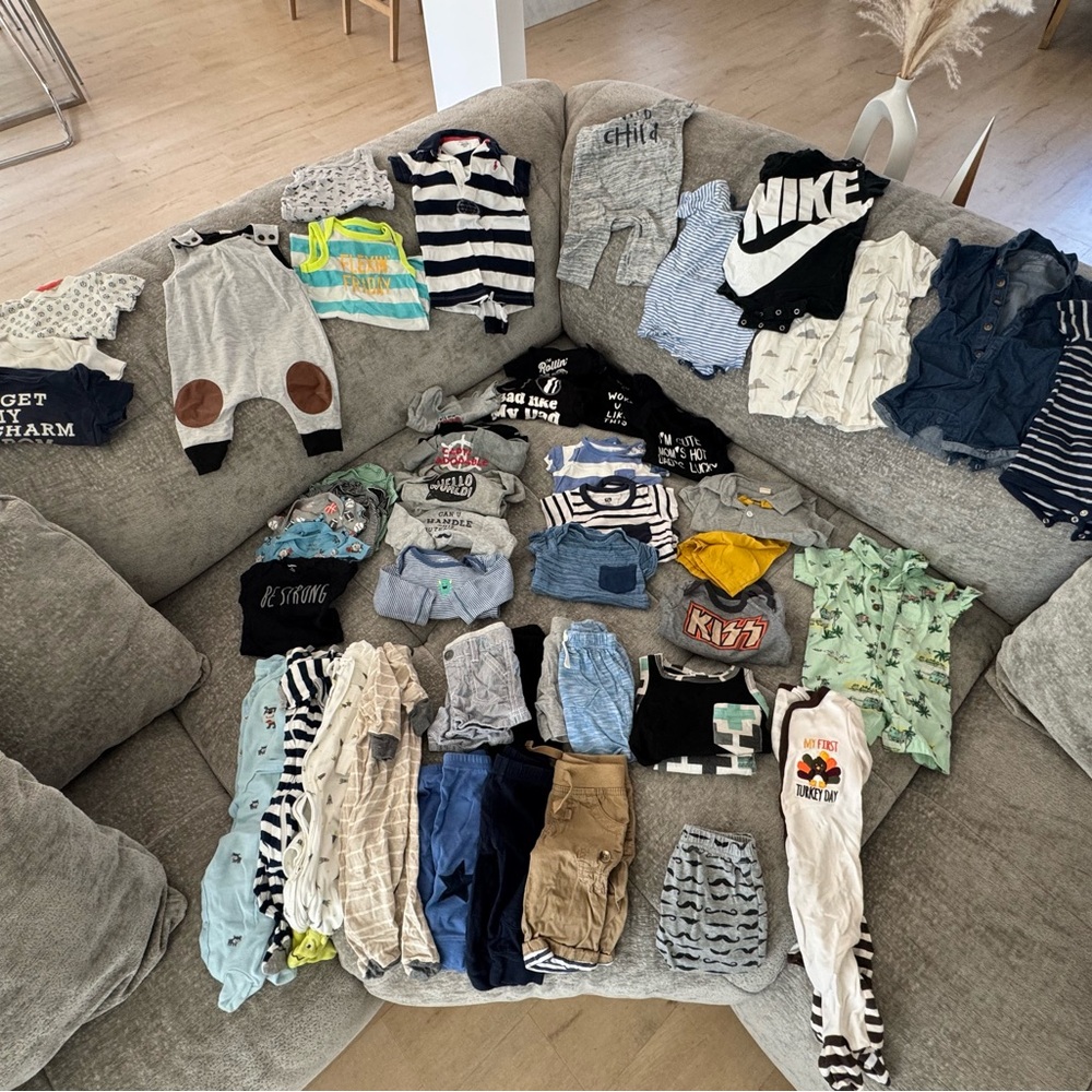 Lot of 0-3m boys clothing - onesies, romper, sets, pants, pajamas 48 items